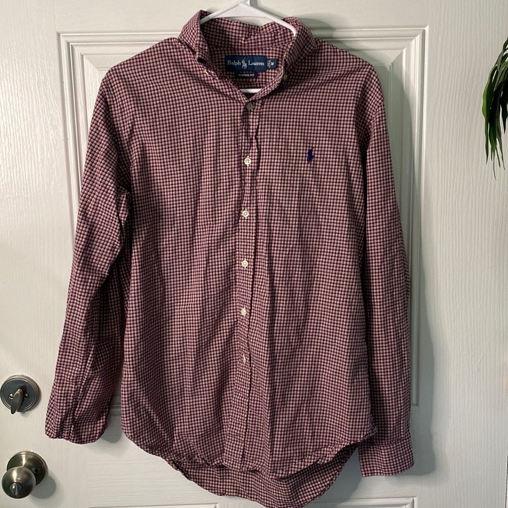 🔥SIZE M RALPH LAUREN CLASSIC FIT MAROON/WHITE BUTTON UP SHIRT🔥